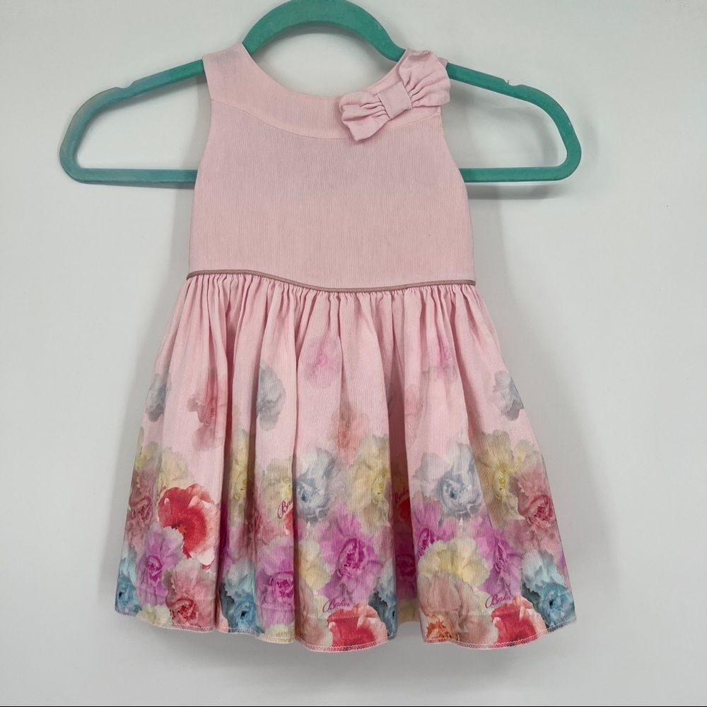 Baker Girls Button Back Sleeveless Bow Pink Multi Scoopneck Abstract Skirt Dress